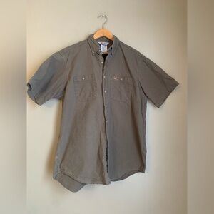 Carhartt Short Sleeve Button Up Work Shirt Relaxed Green Double Pocket VTG USA L